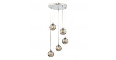 Federico 5 Light Cluster Pendant Polished Chrome With Smoked Glass