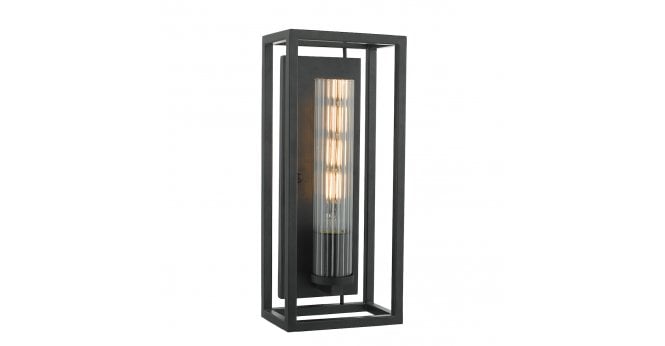 Där Lighting Felipe Wall Light Black & Ribbed Glass