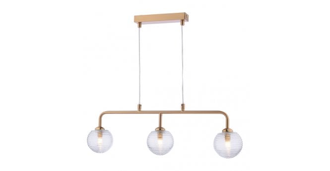 Där Lighting Feya 3 Light Bar Pendant Antique Bronze & Ribbed Glass