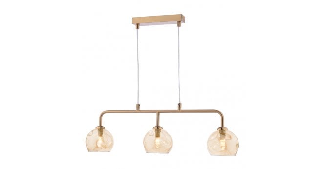 Där Lighting Feya 3 Light Bar Pendant Antique Bronze With Organic Amber Glass
