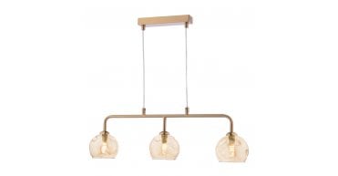 Feya 3 Light Bar Pendant Antique Bronze With Organic Amber Glass
