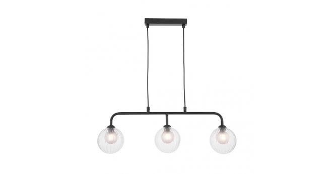 Där Lighting Feya 3 Light Bar Pendant Matt Black & Clear/Opal Glass