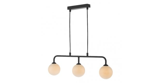 Där Lighting Feya 3 Light Bar Pendant Matt Black Opal Glass