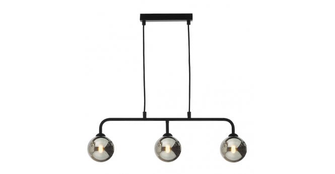 Där Lighting Feya 3 Light Bar Pendant Matt Black Smoked Glass