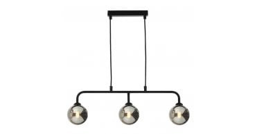 Feya 3 Light Bar Pendant Matt Black Smoked Glass