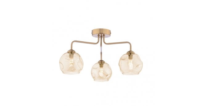 Där Lighting Feya 3 Light Semi-Flush Antique Bronze With Organic Amber Glass
