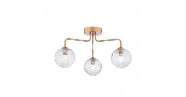 Feya 3 Light Semi-Flush Antique Bronze With Ribbed Glass