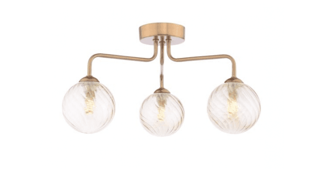 Där Lighting Feya 3 Light Semi-Flush Antique Bronze With Twisted Amber Glass