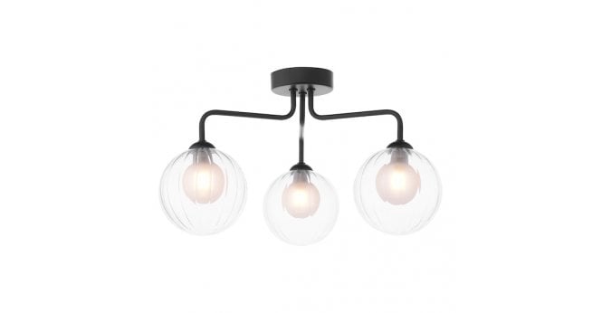 Där Lighting Feya 3 Light Semi Flush Matt Black With Clear/Opal Glass