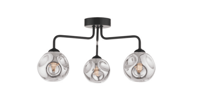 Där Lighting Feya 3 Light Semi Flush Matt Black With Closed Organic Smoked Glass