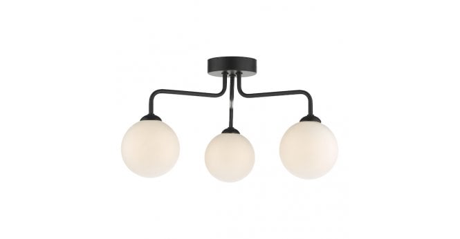 Där Lighting Feya 3 Light Semi Flush Matt Black With Opal Glass