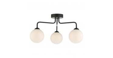 Feya 3 Light Semi Flush Matt Black With Opal Glass