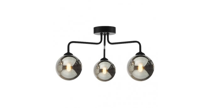 Där Lighting Feya 3 Light Semi Flush Matt Black With Smoked Glass