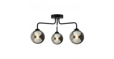 Feya 3 Light Semi Flush Matt Black With Smoked Glass