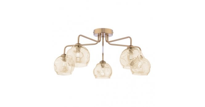Där Lighting Feya 5 Light Semi-Flush Antique Bronze With Organic Amber Glass