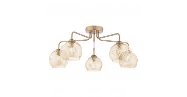 Feya 5 Light Semi-Flush Antique Bronze With Organic Amber Glass