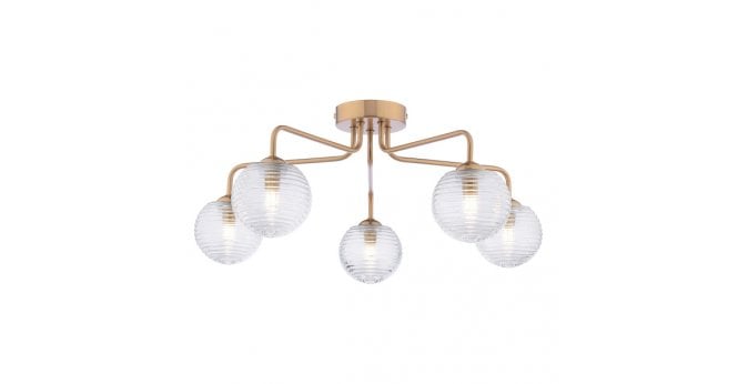 Där Lighting Feya 5 Light Semi-Flush Antique Bronze With Ribbed Glass