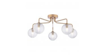 Feya 5 Light Semi-Flush Antique Bronze With Ribbed Glass