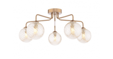 Feya 5 Light Semi-Flush Antique Bronze With Twisted Amber Glass