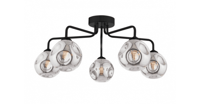 Där Lighting Feya 5 Light Semi Flush Matt Black With Closed Organic Smoked Glass