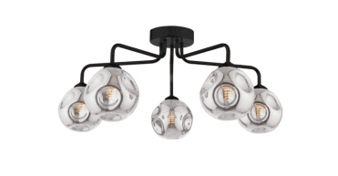 Feya 5 Light Semi Flush Matt Black With Closed Organic Smoked Glass