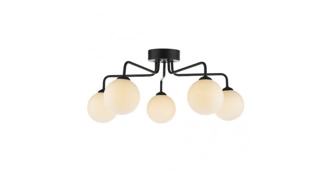 Där Lighting Feya 5 Light Semi Flush Matt Black With Opal Glass
