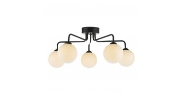 Feya 5 Light Semi Flush Matt Black With Opal Glass