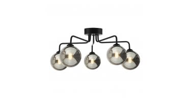 Feya 5 Light Semi Flush Matt Black With Smoked Glass