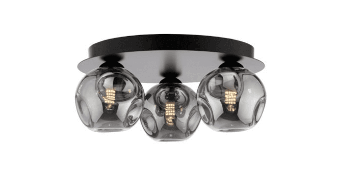 Där Lighting Foley 3 Light Flush Matt Black With Closed Organic Smoked Glass