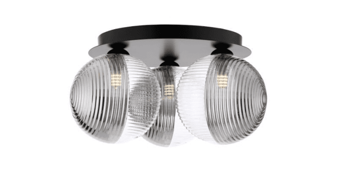 Där Lighting Foley 3 Light Flush Matt Black With Smoked/Clear Ribbed Glass