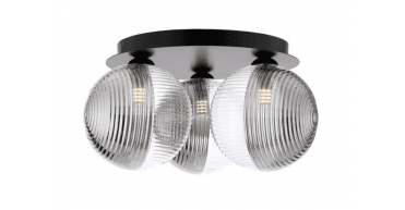 Foley 3 Light Flush Matt Black With Smoked/Clear Ribbed Glass