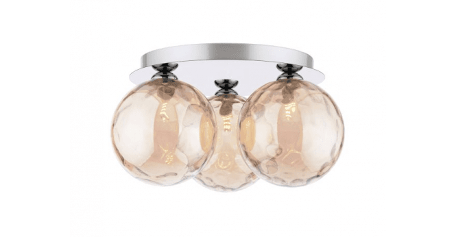 Där Lighting Foley 3 Light Flush Polished Chrome With Amber Dimpled Glass