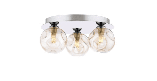 Där Lighting Foley 3 Light Flush Polished Chrome With Closed Organic Amber Glass