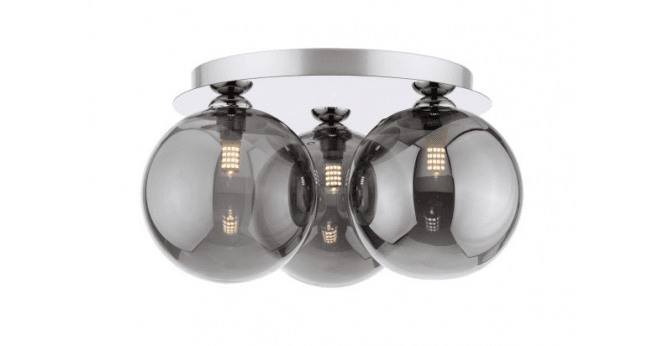 Där Lighting Foley 3 Light Flush Polished Chrome With Smoked Glass