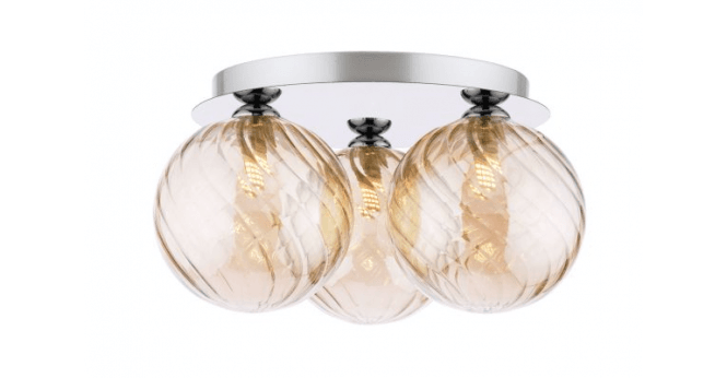 Där Lighting Foley 3 Light Flush Polished Chrome With Twisted Amber Glass