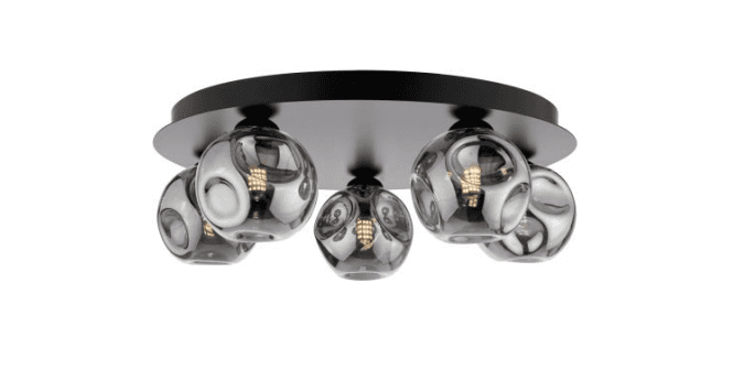 Där Lighting Foley 5 Light Flush Matt Black With Closed Organic Smoked Glass