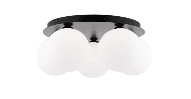 Där Lighting Foley 5 Light Flush Matt Black With Opal Glass