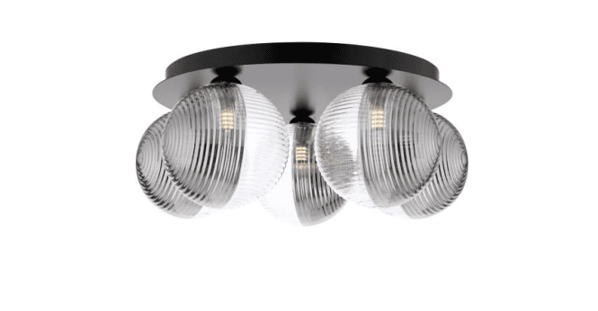 Där Lighting Foley 5 Light Flush Matt Black With Smoked/Clear Ribbed Glass
