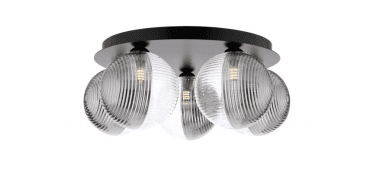 Foley 5 Light Flush Matt Black With Smoked/Clear Ribbed Glass