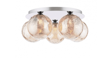 Foley 5 Light Flush Polished Chrome With Amber Dimpled Glass