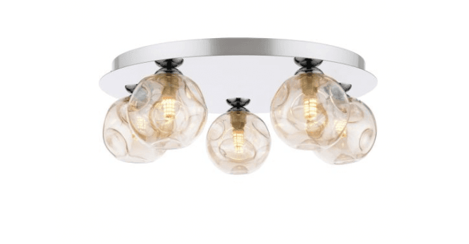 Där Lighting Foley 5 Light Flush Polished Chrome With Closed Organic Amber Glass