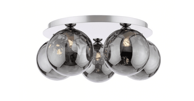 Där Lighting Foley 5 Light Flush Polished Chrome With Smoked Dimpled Glass