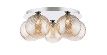 Foley 5 Light Flush Polished Chrome With Twisted Amber Glass