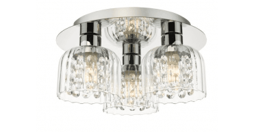 Forseti 3 Light Bathroom Flush Light Polished Chrome and Glass IP44