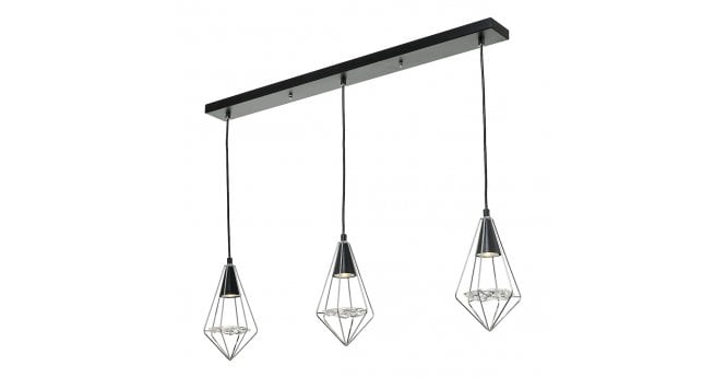 Där Lighting Gianni 3 Light Pendant Black, Polished Chrome & Glass