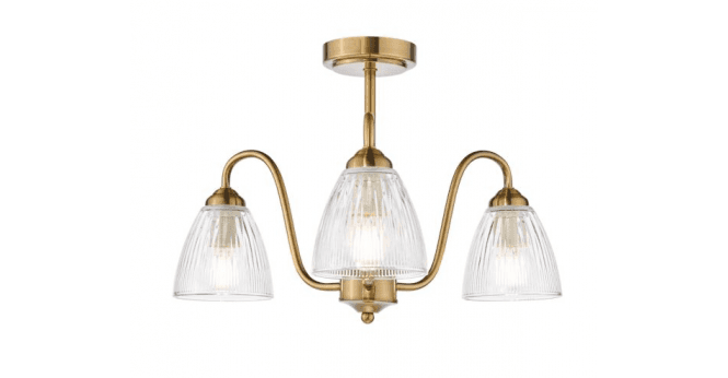 Där Lighting Glynis 3 Light Semi-Flush Antique Bronze and Ribbed Glass