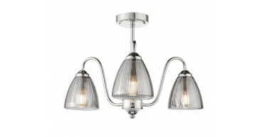Glynis 3 Light Semi-Flush Polished Nickel and Smoked Ribbed Glass