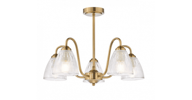 Där Lighting Glynis 5 Light Semi-Flush Antique Bronze and Ribbed Glass