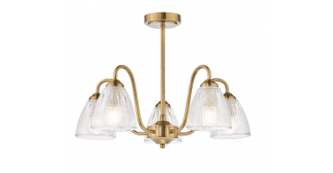 Glynis 5 Light Semi-Flush Antique Bronze and Ribbed Glass