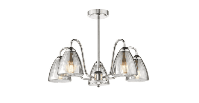 Där Lighting Glynis 5 Light Semi-Flush Polished Nickel and Smoked Ribbed Glass